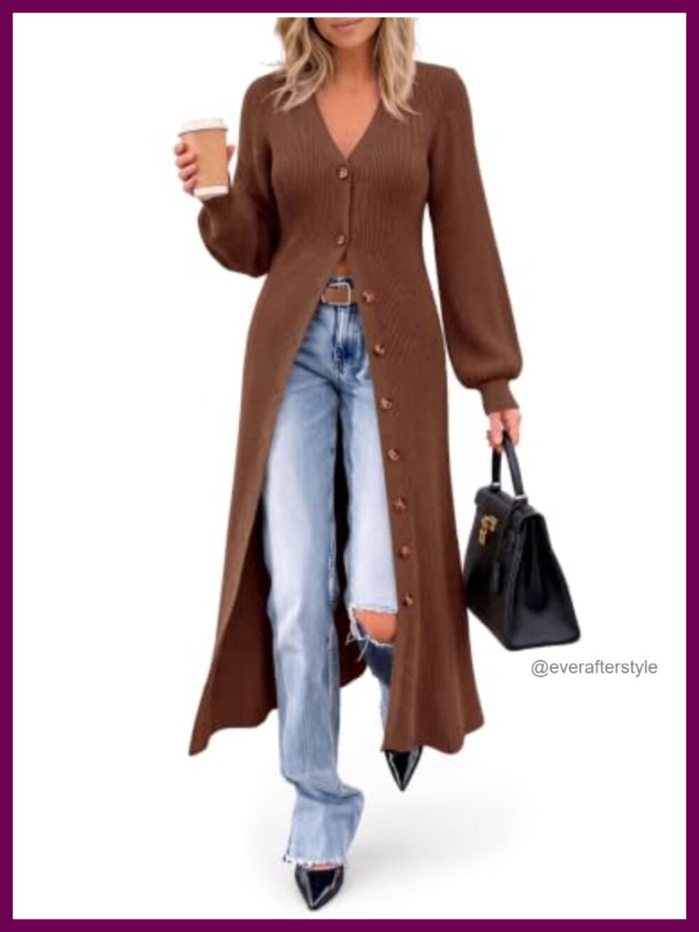 Saodimallsu Women Long Cardigan Button Up Chunky Knit Duster Sweater Coat